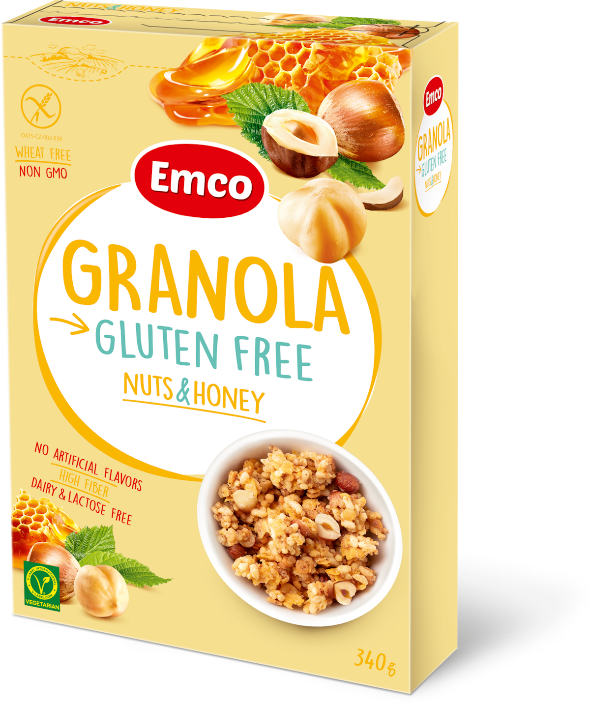 Emco Gluteeniton Granola Hunaja ja hasselpähkinä 340 g