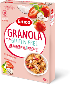 Emco Gluteeniton Granola Mansikka ja kookos 340 g