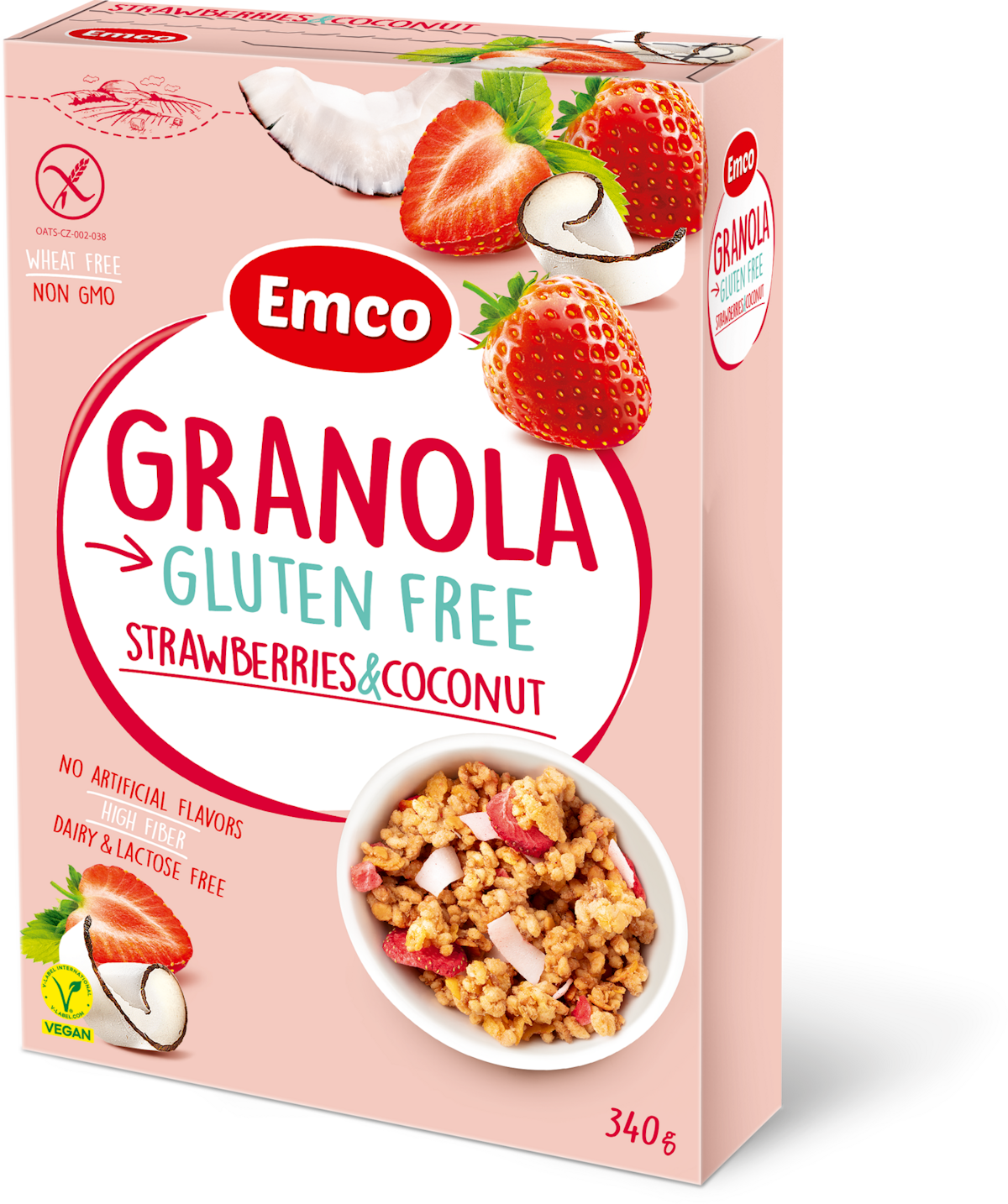 Emco Gluteeniton Granola Mansikka ja kookos 340 g